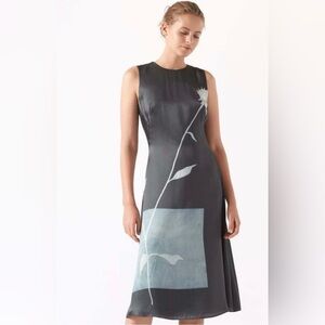 Jigsaw Salena Dress Gray Floral Midi Dress Size US 8 UK 12